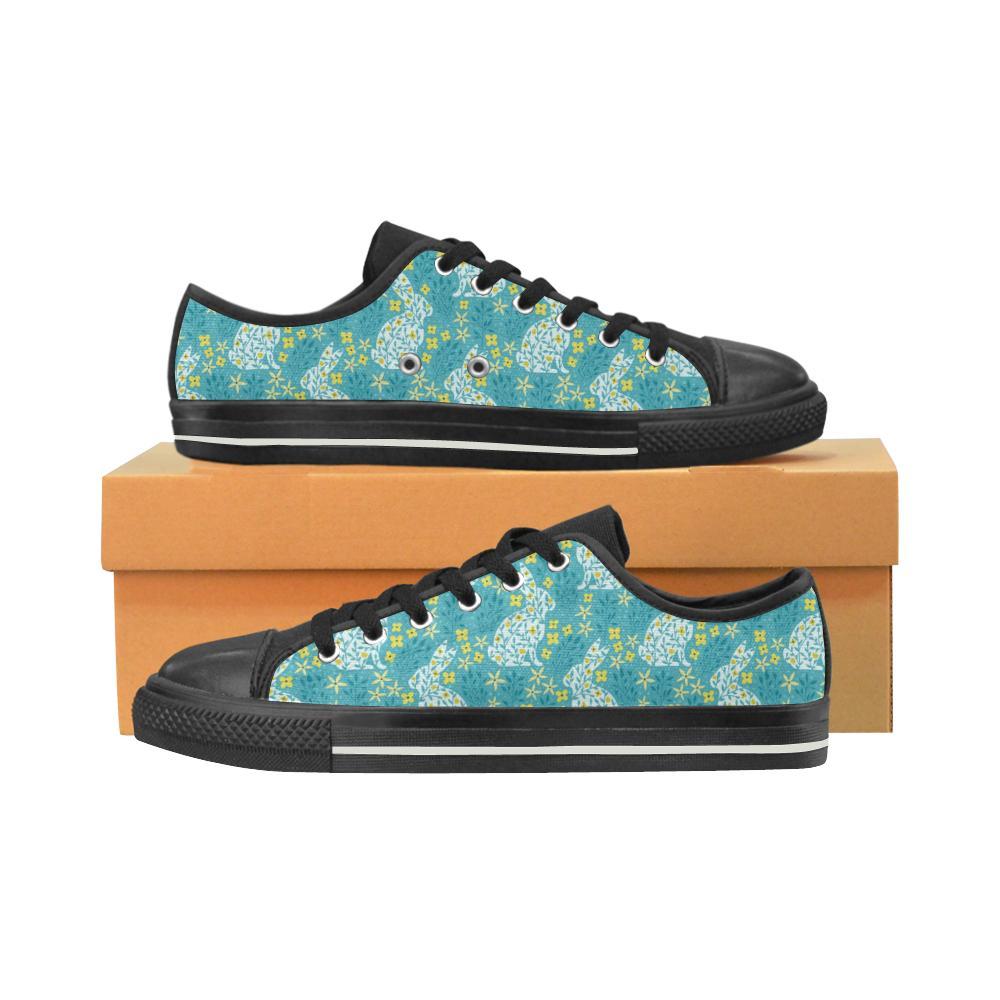 Rabbit Flower Theme Pattern Kid’S Low Top Canvas Shoes Black