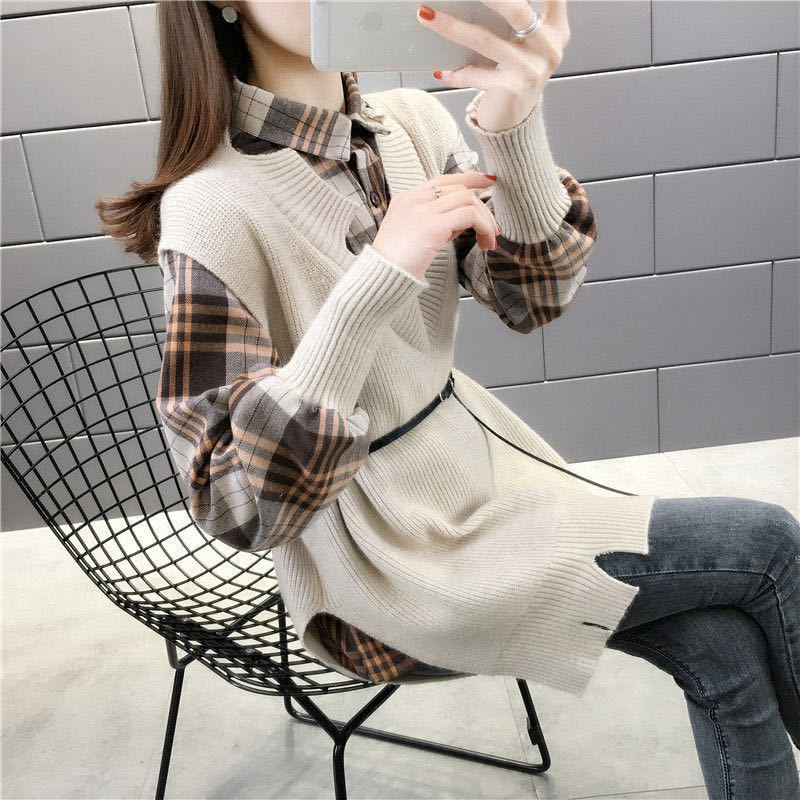 Woman Sweaters Chandails Autumn and Winter Real Two-Piece Sweater Women’s Coat Knitwear Loose Women’s Top alx