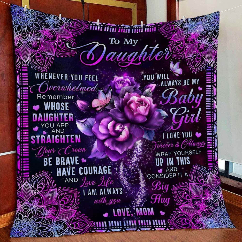 To My Daughter  Love Mom Roses Mandala Quilt Blanket