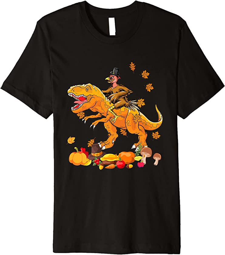 Thanksgiving Turkey Riding T-rex Pumpkins Matching Family Premium T-Shirt