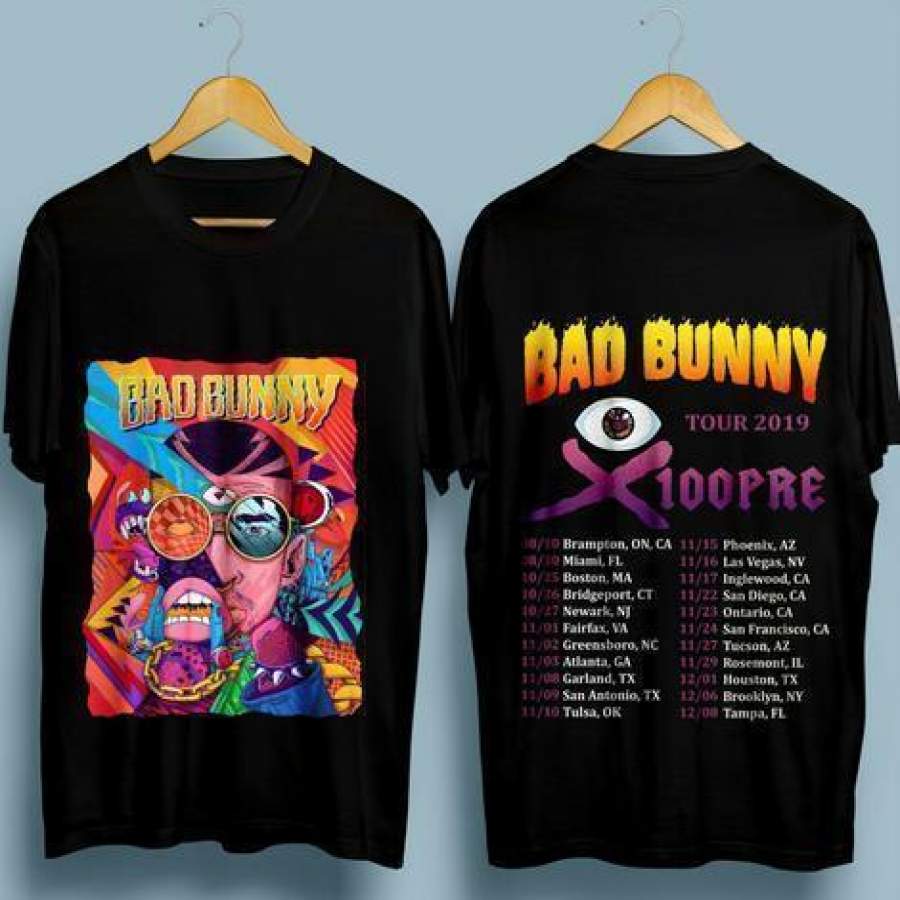 YPS New Bad Bunny X100Pre Tour Aug-Dec 2019 With Dates Tour T-Shirt