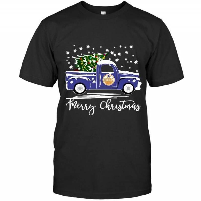 Edmonton Oilers Merry Christmas Christmas Tree Truck T Shirt – Gearpenguin.com