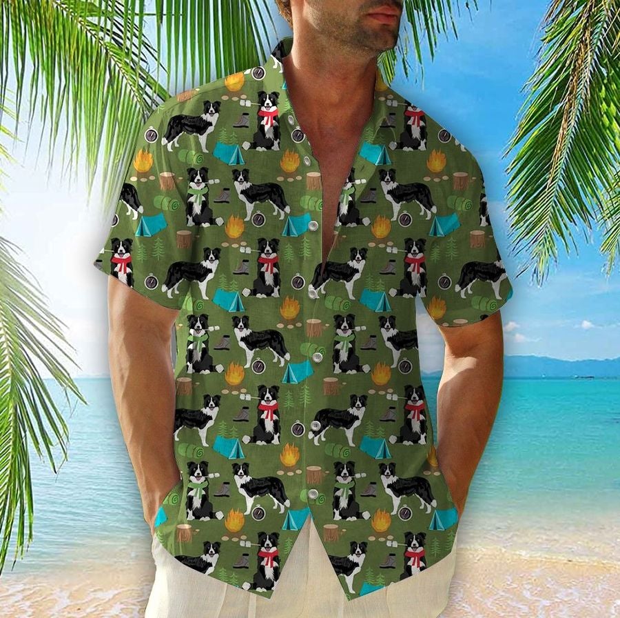 Border Collie Camping Hawaii Shirt Unisex Print Aloha Short Sleeve Casual Ha39004