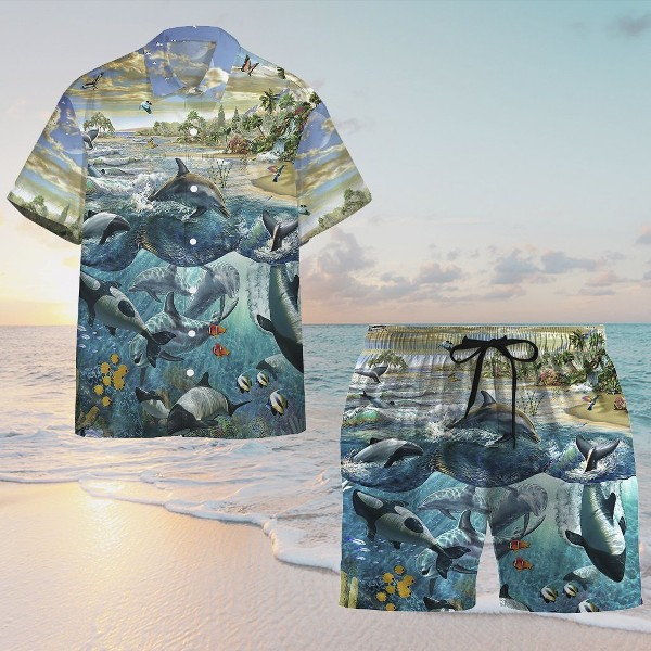 Dolphin Paradise Hawaiian Shirt Set | Unisex | Hs1105