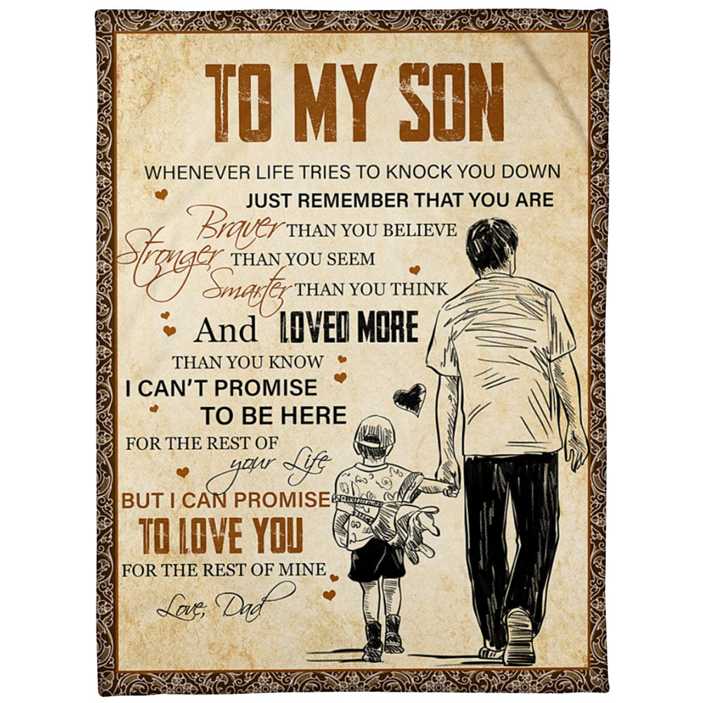 To My Son Whenever Life Tries To Knock You Down Vintage Blanket Gift For Son From Dad Birthday Gift Home Decor Bedding Couch Sofa Soft And Comfy Cozy