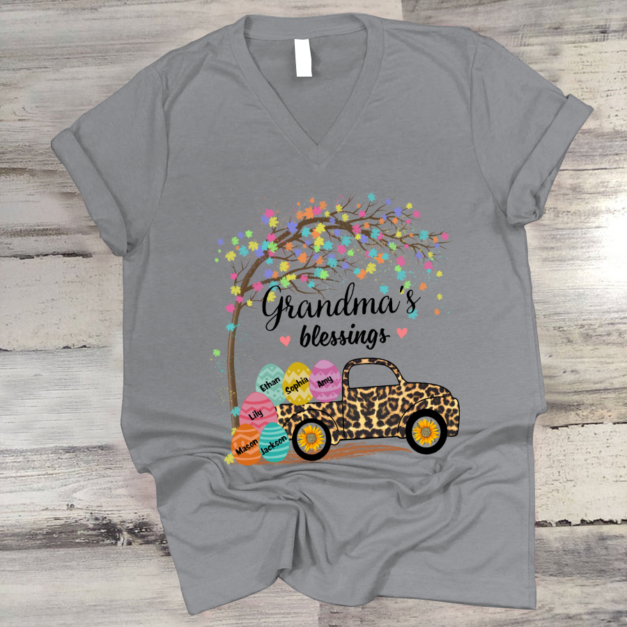 Grandma’S Blessings Easter Truck Leopard V-Neck