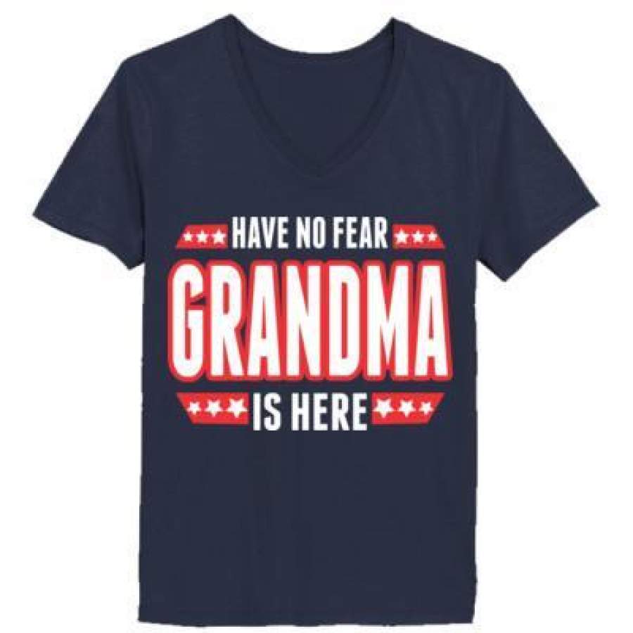 AGR Have No Fear Grandma Is Here – Ladies’ V-Neck T-Shirt