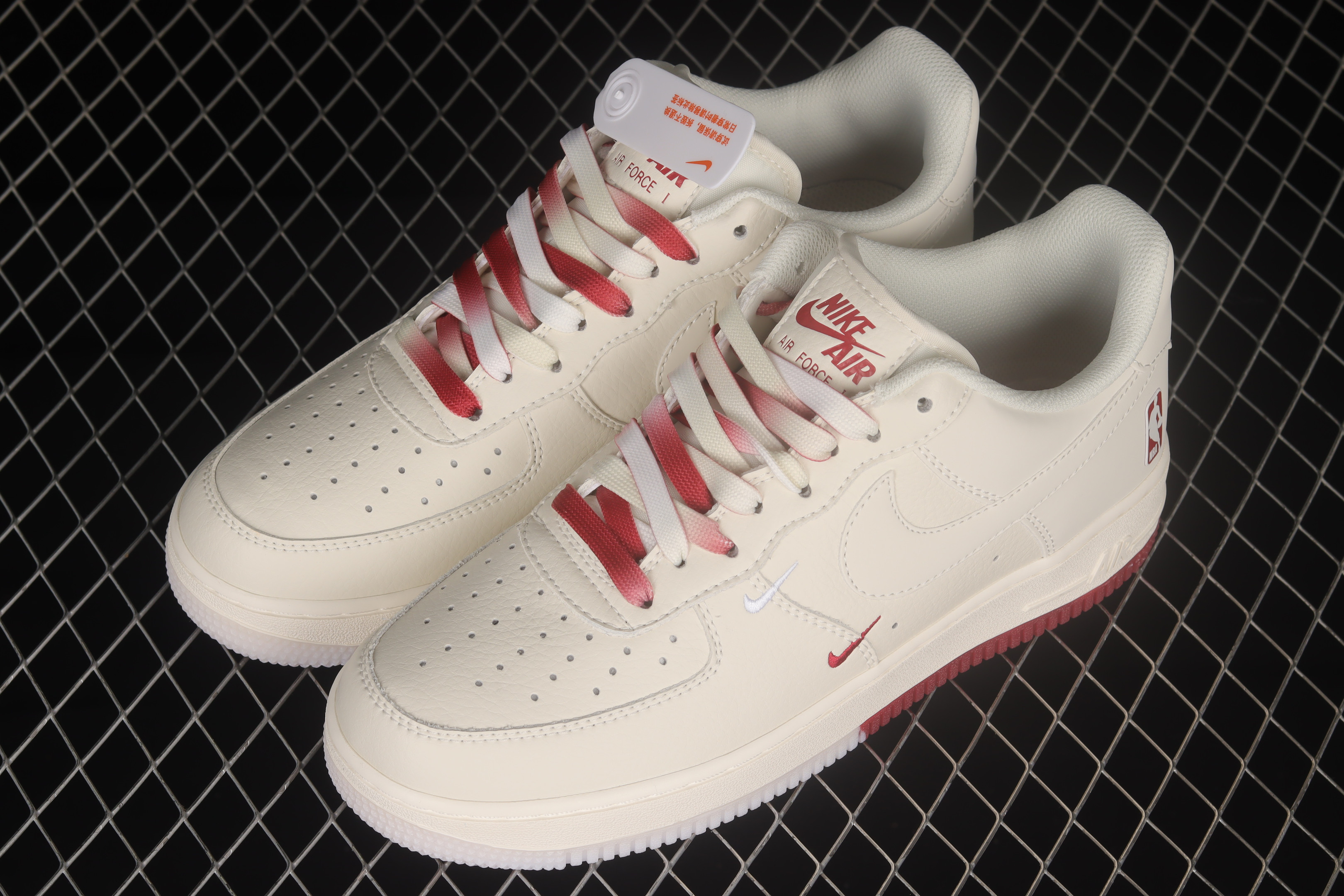 Nike Air Force 1 07 Low NBA Beige Red Shoes Sneakers SNK114794966