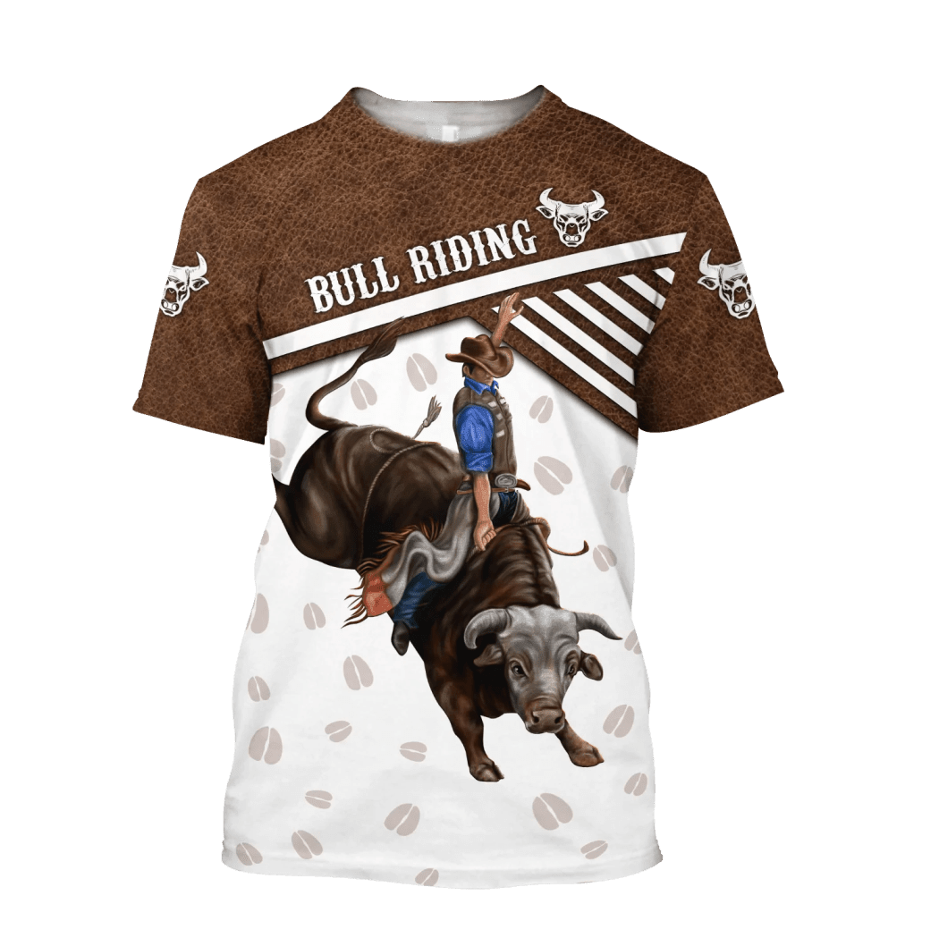 Bull Riding Unisex Shirts, American Bull Rider Shirts Brown Bull 3D Shirt For Men Women, Bull Rider 3D Hoodie