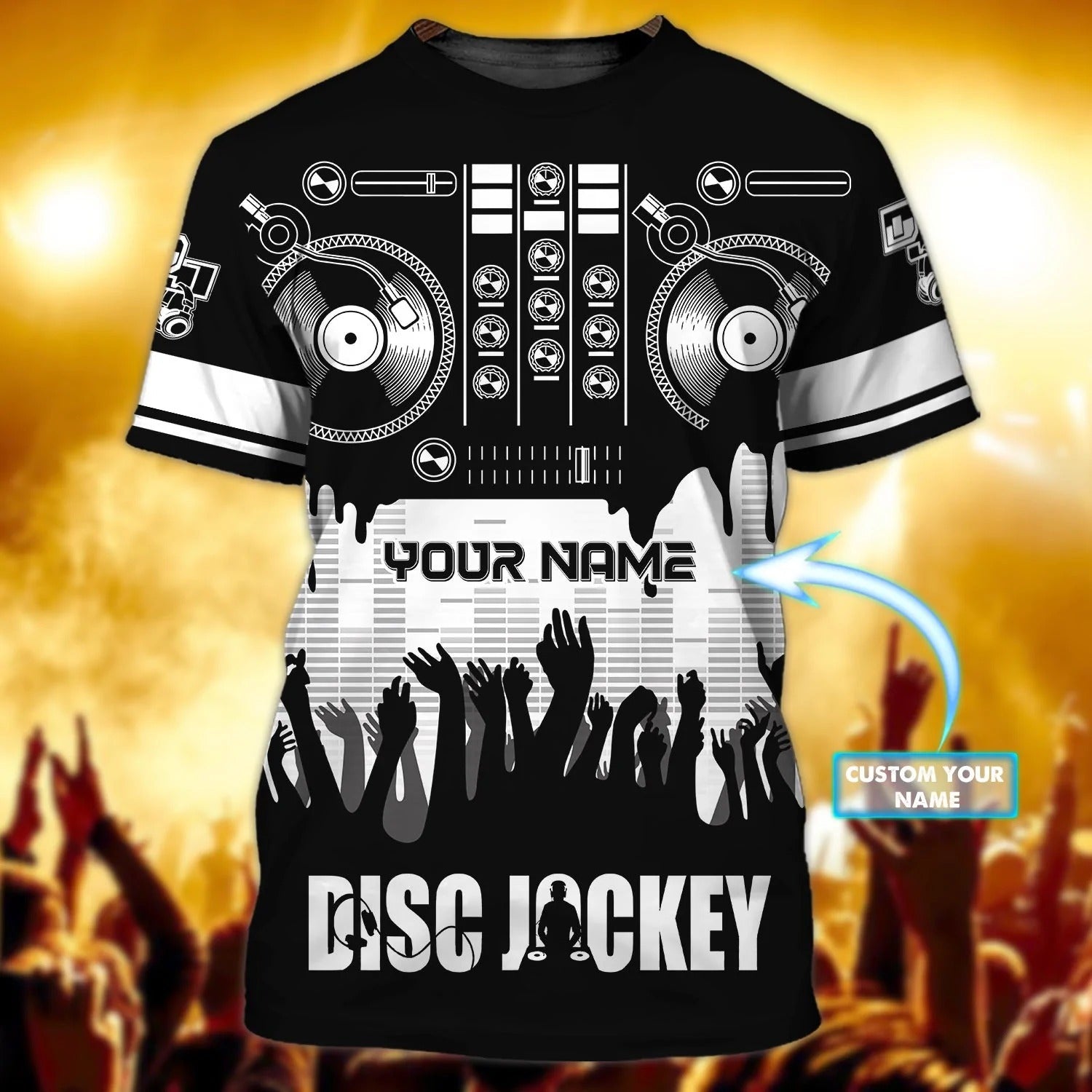 3D Print Disc Jockey T Shirt, Custom Dj Shirt Men Women Black Pattern