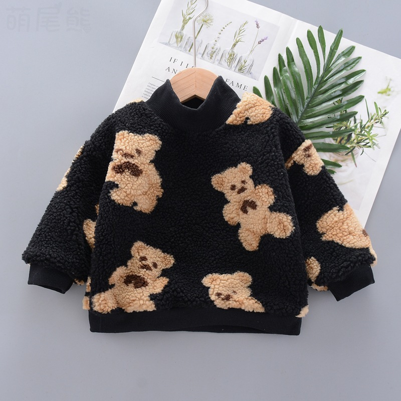 2022 Warm Autumn winter sweater fleece clothes Thicken Toddler Boys Girls Coat Thick plush Hoodie flannel Newborn bear sweater alx