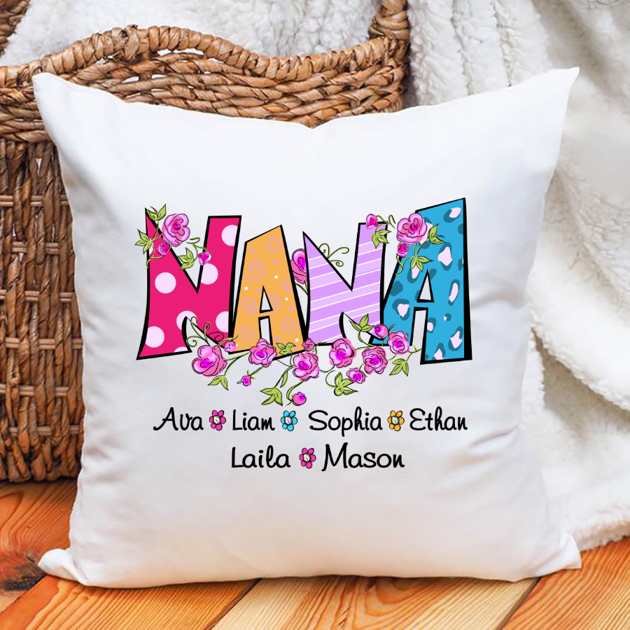 Nana And Grandkids Flower Custom Indoor Pillow