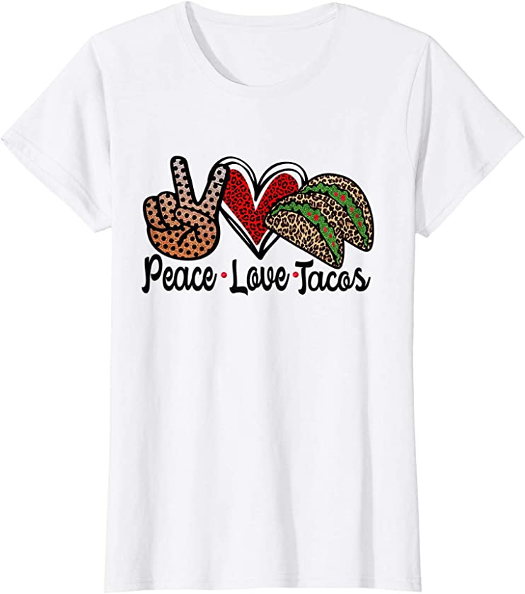 Womens Peace Love Tacos Tee | Leopard Print Red Plaid Funny Food T-Shirt