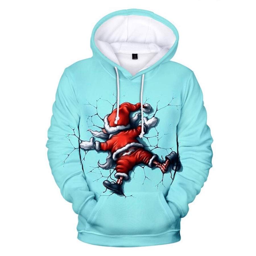 2020 Santa Claus Falling Down Funny 3D Christmas Pullover Hoodie Gift Ideas