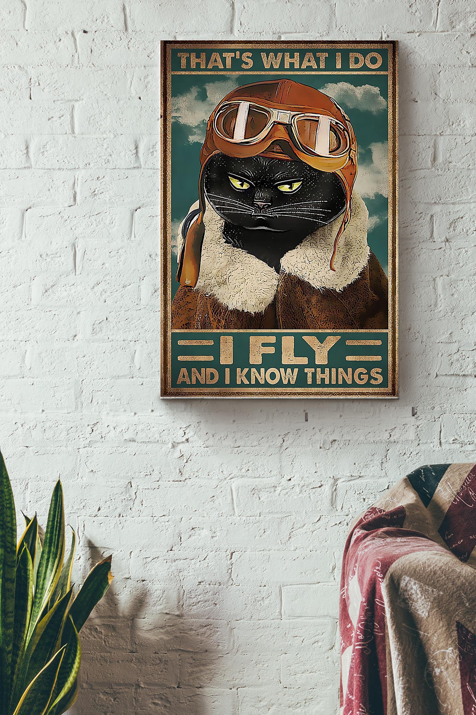 Black Cat Pilot Thats What I Do Ly And Know Things Poster – Aviation Knowledge Wall Art – Gift For Flight Engineer Flight Attendants Pilot Black Cat Lover Wrapped Canvas