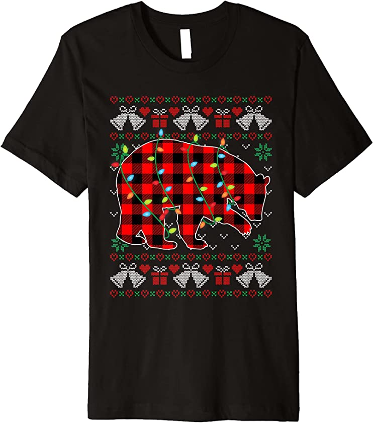 Bear Lover Funny Xmas Lights Ugly Christmas Sweater Premium T-Shirt