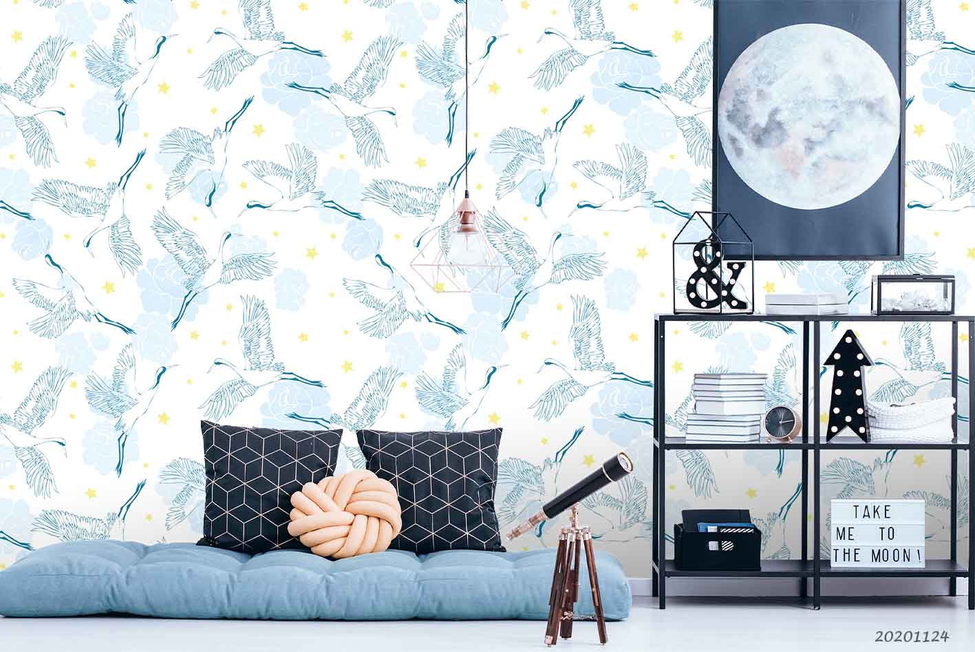 3D Cartoon Animal Blue Crane Wall Mural Wallpaper Lqh 112