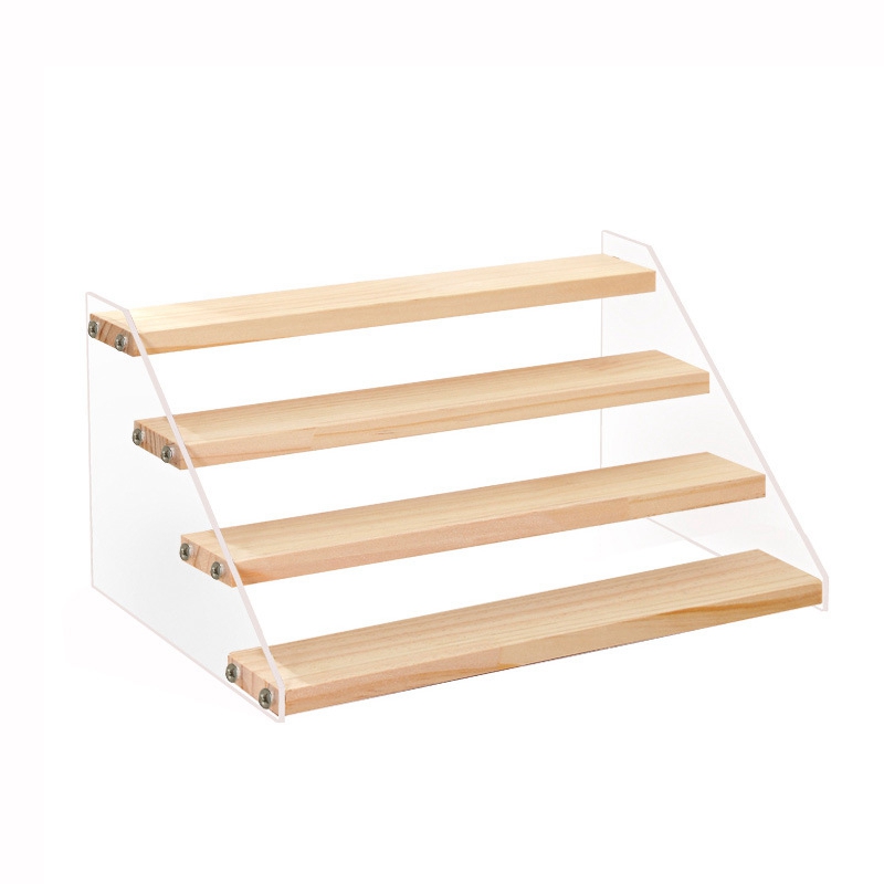 Acrylic & Wood Display Stand, 4-Step Clear Display Riser Wood Shelf for Displaying Figures, Jewelry, Perfumes Stand alx