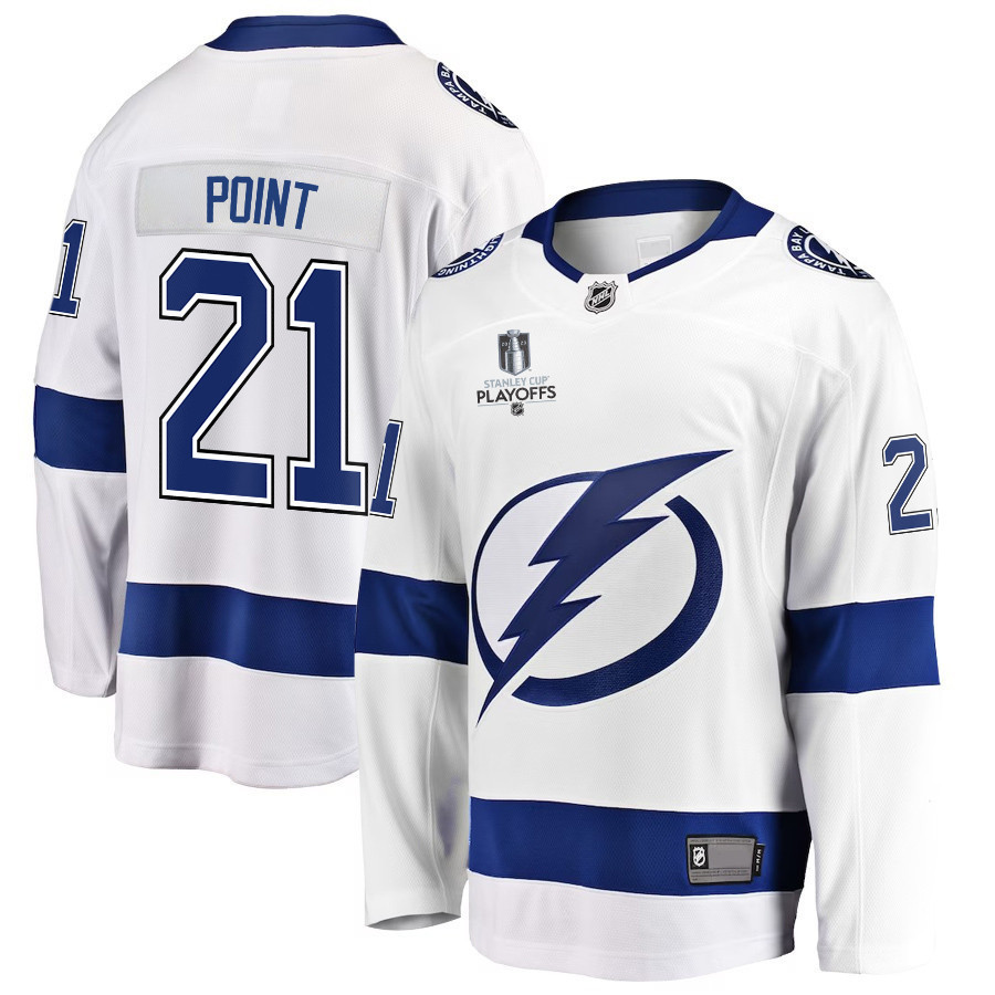 Brayden Point 21 Tampa Bay Lightning Stanley Cup 2023 Playoffs Patch Away Breakaway Men Jersey – White