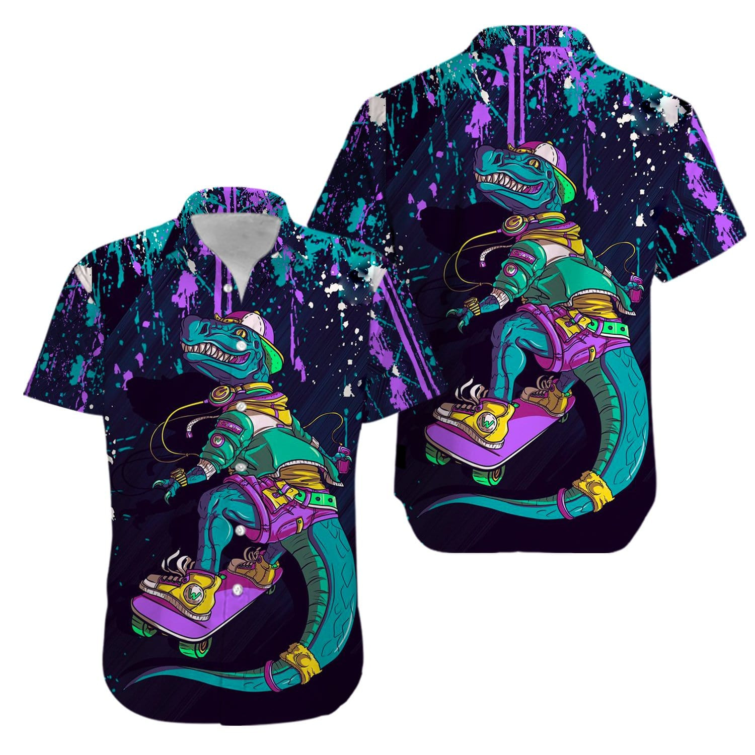 Dinosaur Skateboard Hiphop Hawaii Aloha Shirts Kv Ha66296