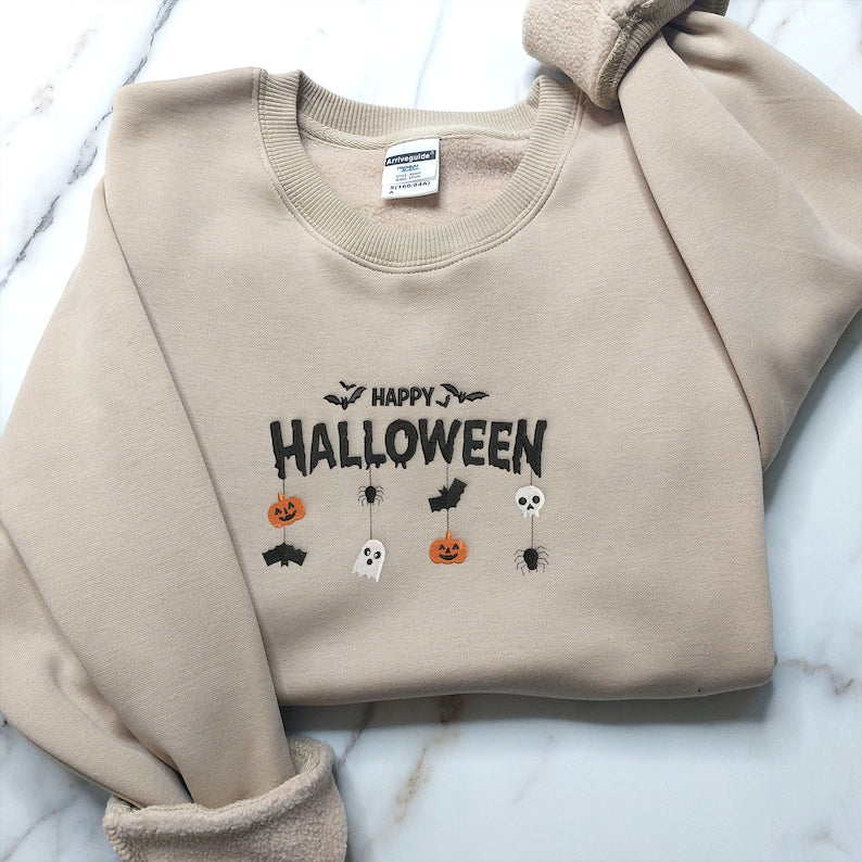 Happy Halloween Embroidered Sweatshirt 2D Crewneck Sweatshirt All Over Print Sweatshirt For Women Sweatshirt For Men Sws4180