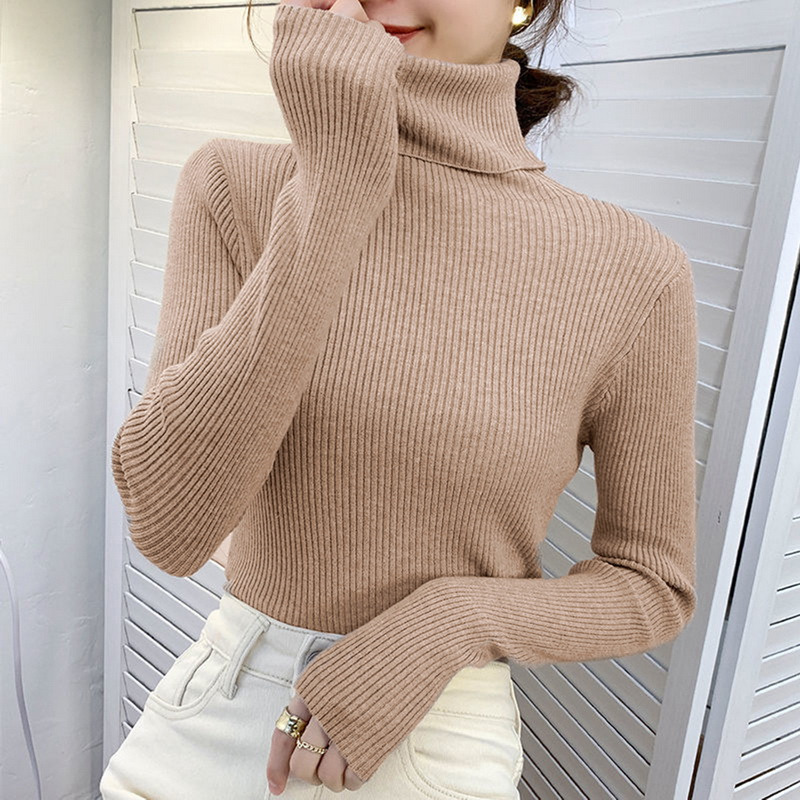 Autumn Long Sleeve Slim Elastic Korean Simple Basic Cheap Jumper Solid Color Top New 2022 Women Pullover Turtleneck Sweater alx