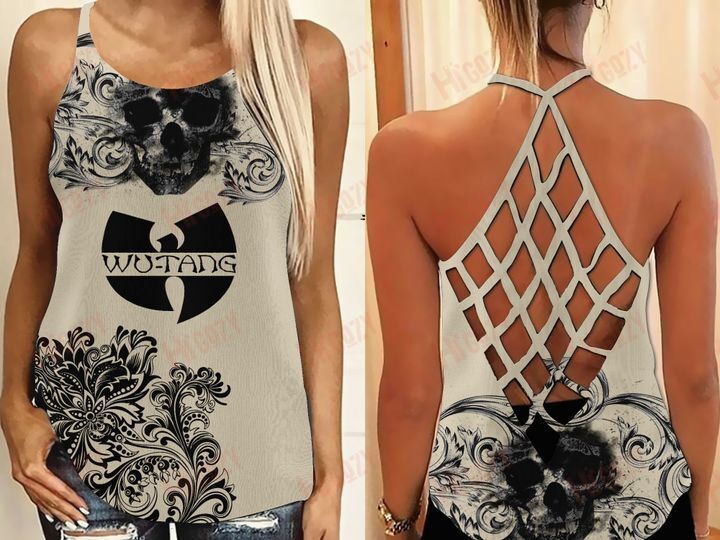 Wu-Tang Clan Skull Criss-Cross Black Tank Top, Wu-Tang Clan 3D Printed Criss-Cross Tank Top