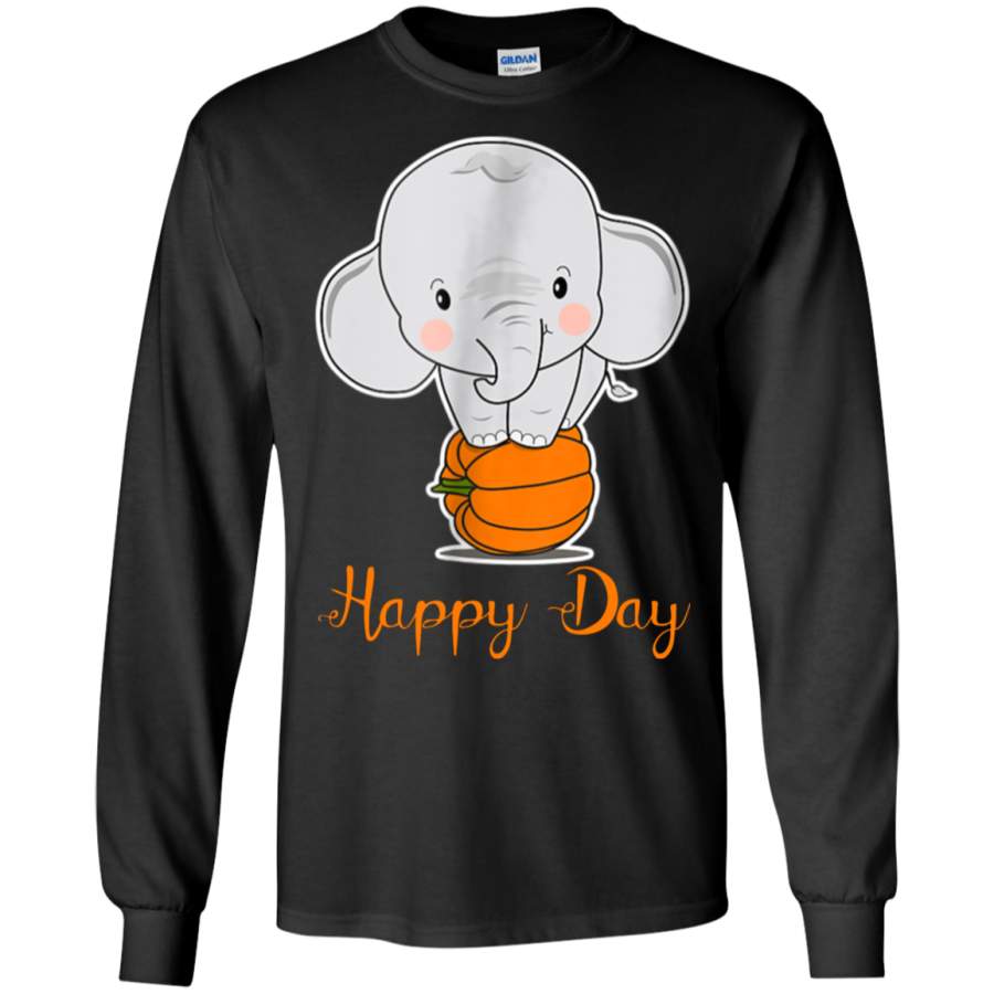 AGR Elephant Pumpkin Fall ‘Happy Day’- Cute AutumnHalloween Long T-shirt