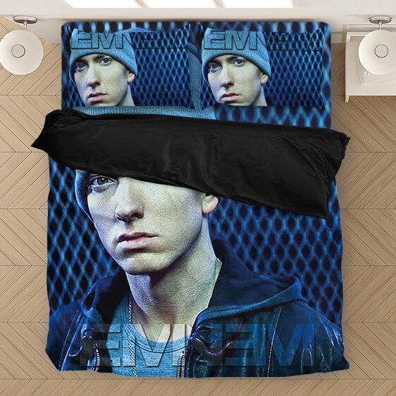 American Rapper Marshall Mathers Eminem Blue Duvet Quilt Bedding Set