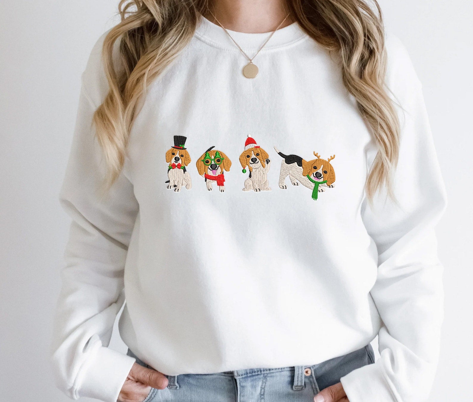 Cute Dog Christmas Embroidered Sweatshirt 2D Crewneck Sweatshirt All Over Print Sweatshirt For Women Sweatshirt For Men Sws5296