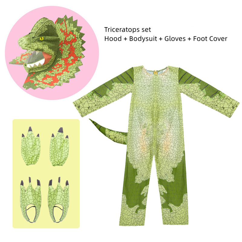 Triceratops Halloween Costumes Boys Girls Cosplay Set Children Jumpsuit Halloween Carnival Props Purim Party Dinosaur For Kid alx