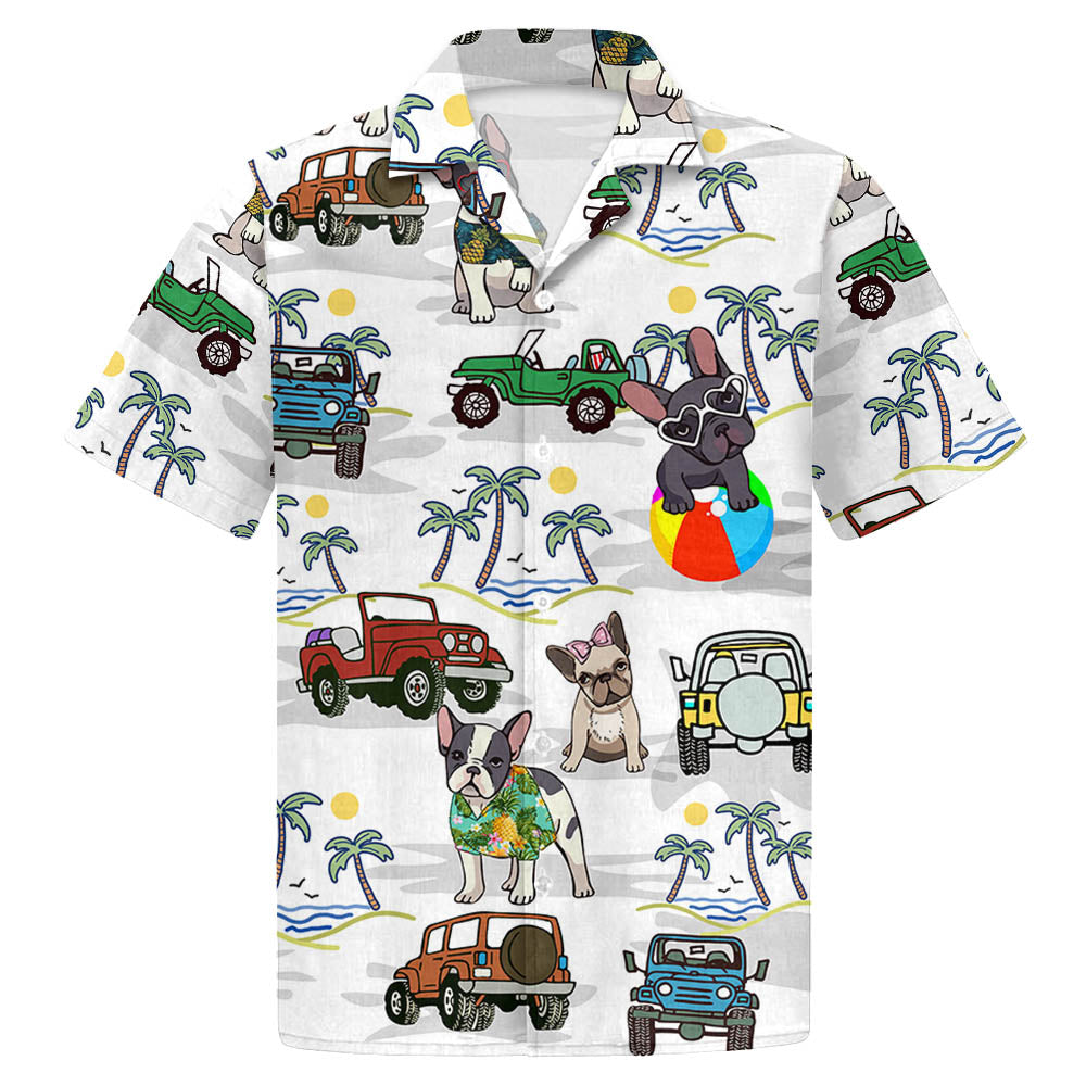 French Bulldog & Jeep Hawaiian Shirt Beach Shirt Gift For French Bulldog Mom French Bulldog Dad