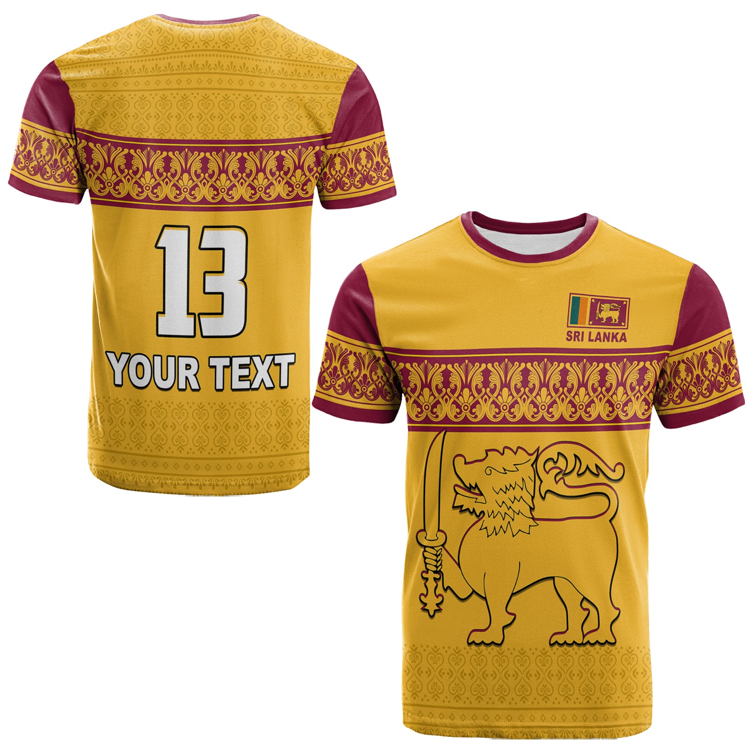 (Custom Text And Number) Sri Lanka T Shirt Traditional Pattern And Lion Flag Lt13