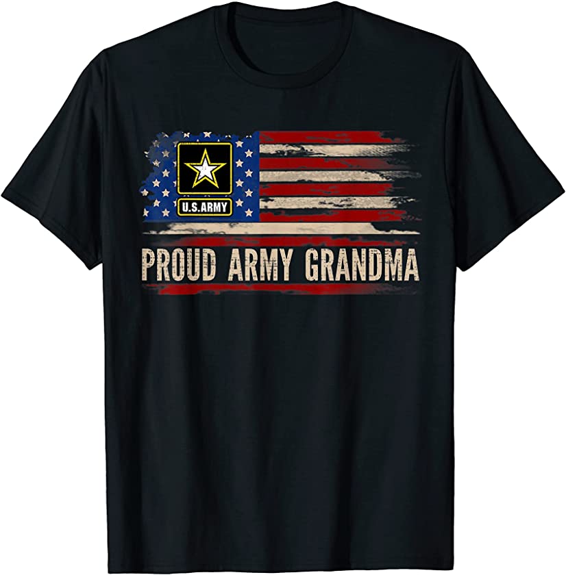 Vintage Proud Army Grandma American Flag Veteran Gift T-Shirt