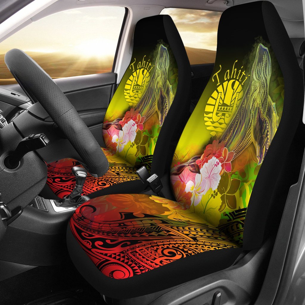 Tahiti Car Seat Covers – Humpback Whale with Tropical Flowers (Yellow)- BN18