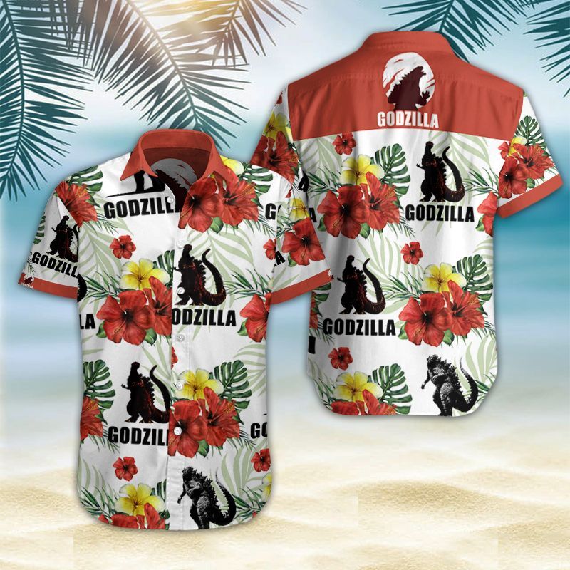 Godzilla Hawaii Iii Graphic Print Short Sleeve Hawaii Casual Shirt Ha88627