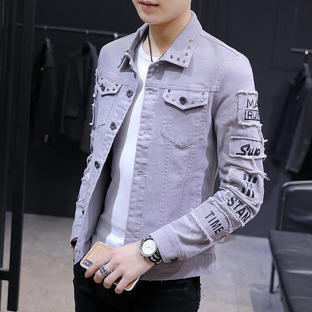 2022 Denim Jacket Coat Male Korean Version Fashion Spring New Model Broken Hole Brand Loose Tooling Leisure Men Blazer Jackets alx