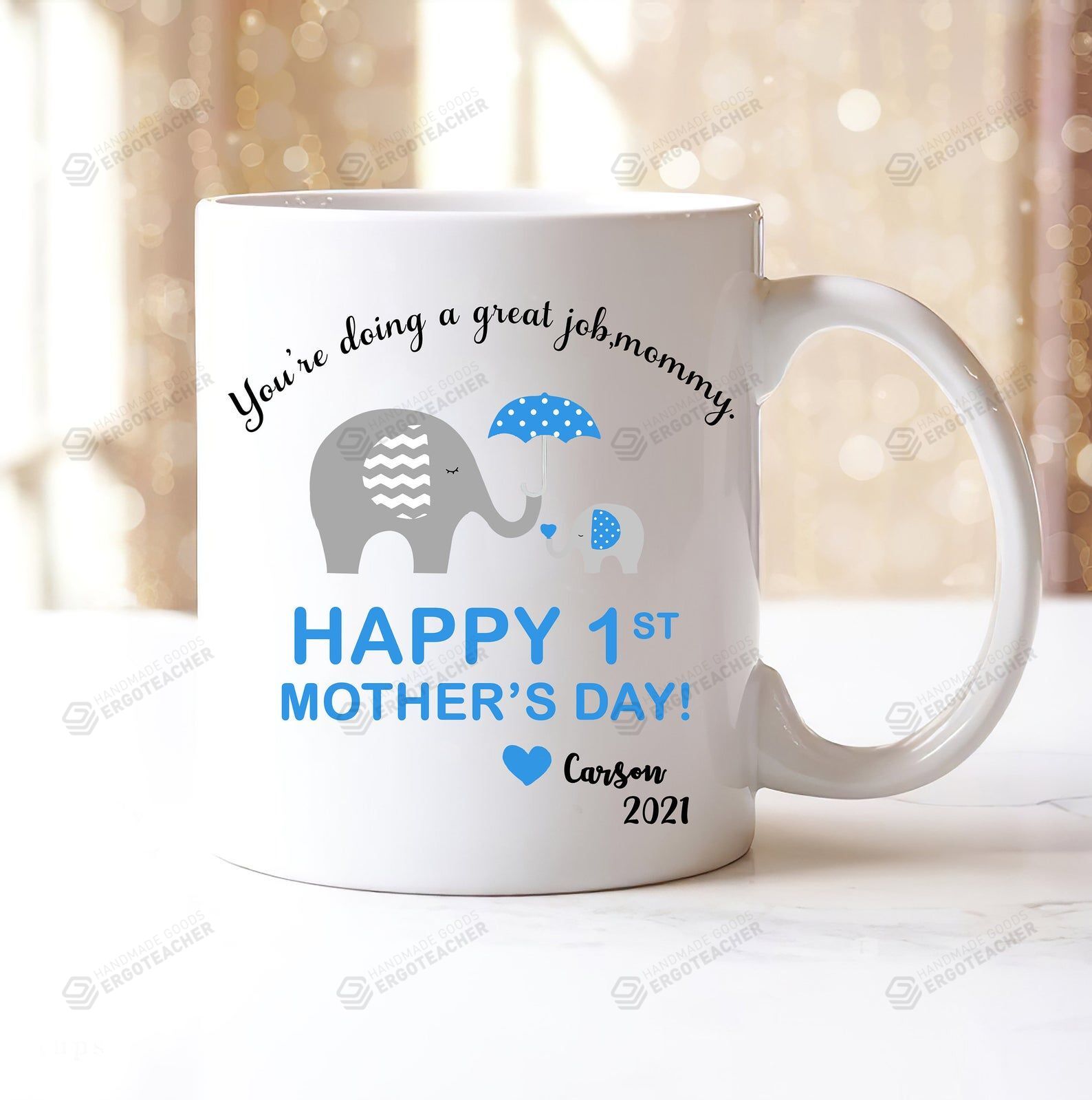 Personalized Mug Happy 1st Mother’s Day Mug, Cute Gifts For Mom, Elephant Lover Mug, First Mother’s Day Mug, Best Gifts For Mom White Muf Coffee Mug 11oz 15oz