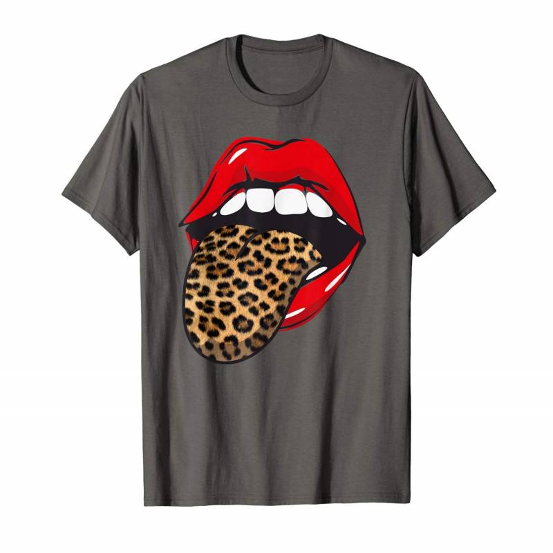 Red Lips Leopard Tongue Animal Print Trendy Design Guepard T-shirt