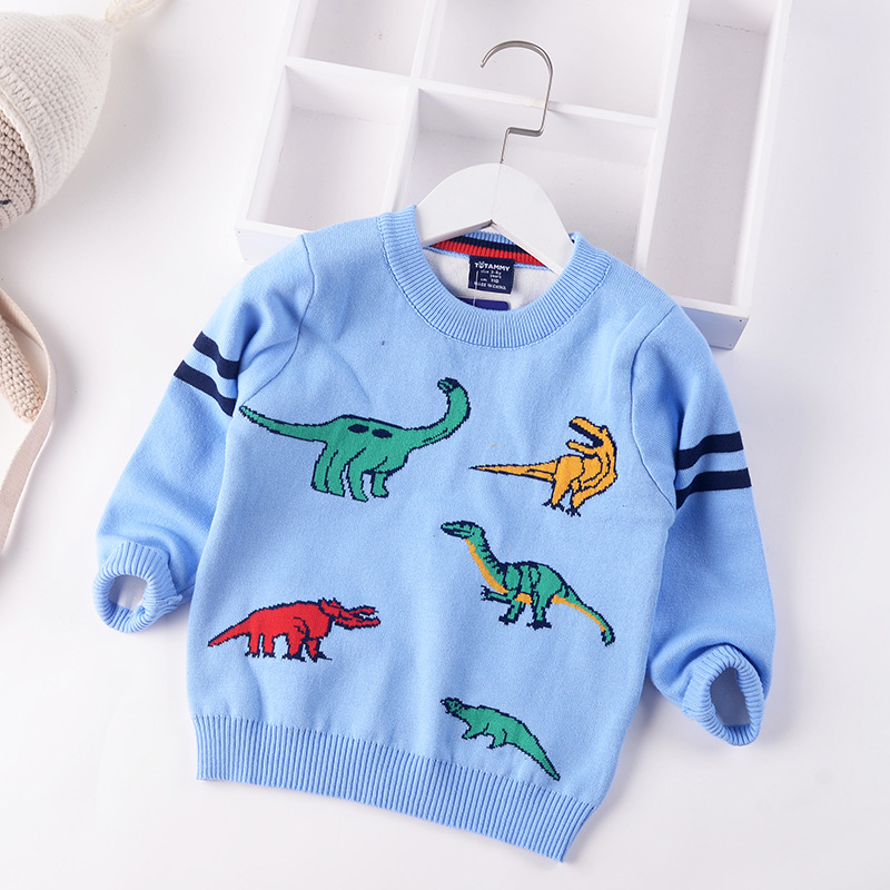 2022 Autumn Winter Children Cartoon Dinosaur Knitted Sweaters Kids Baby Boys Sweater Jumper Cotton Toddler Clothes 2-7y alx