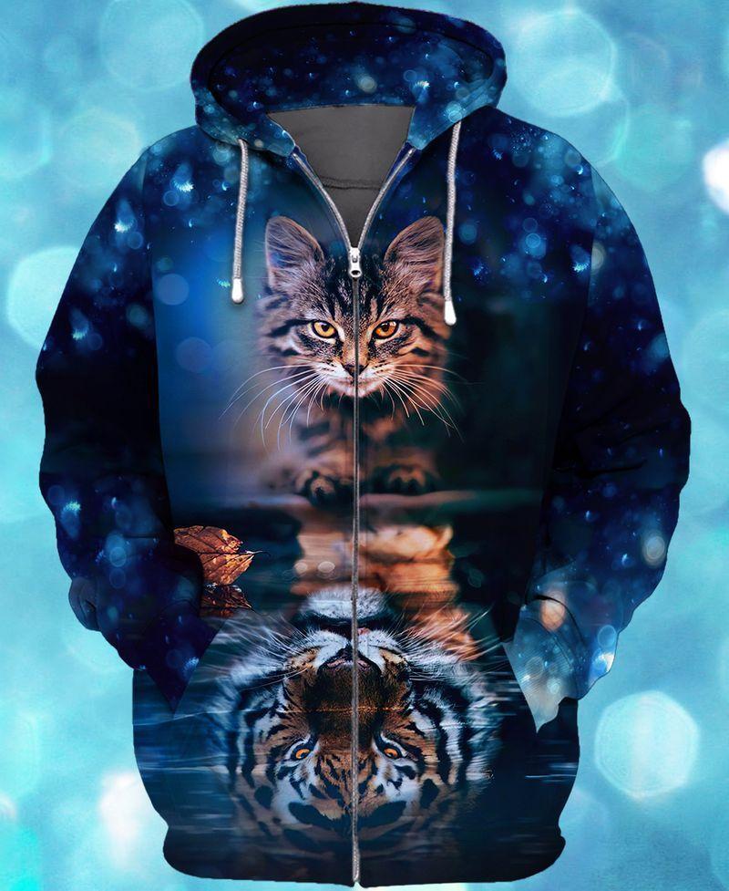 Cats Reflection Mirror Tiger All Over Print Nsd99 Unisex 3D Hoodie T Shirt All Over Print Plus Size S-5Xl