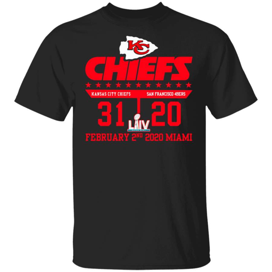 Kansas City Chiefs 31 and San Francisco 49ers 20 LIV february 2nd 2020 miami shirt