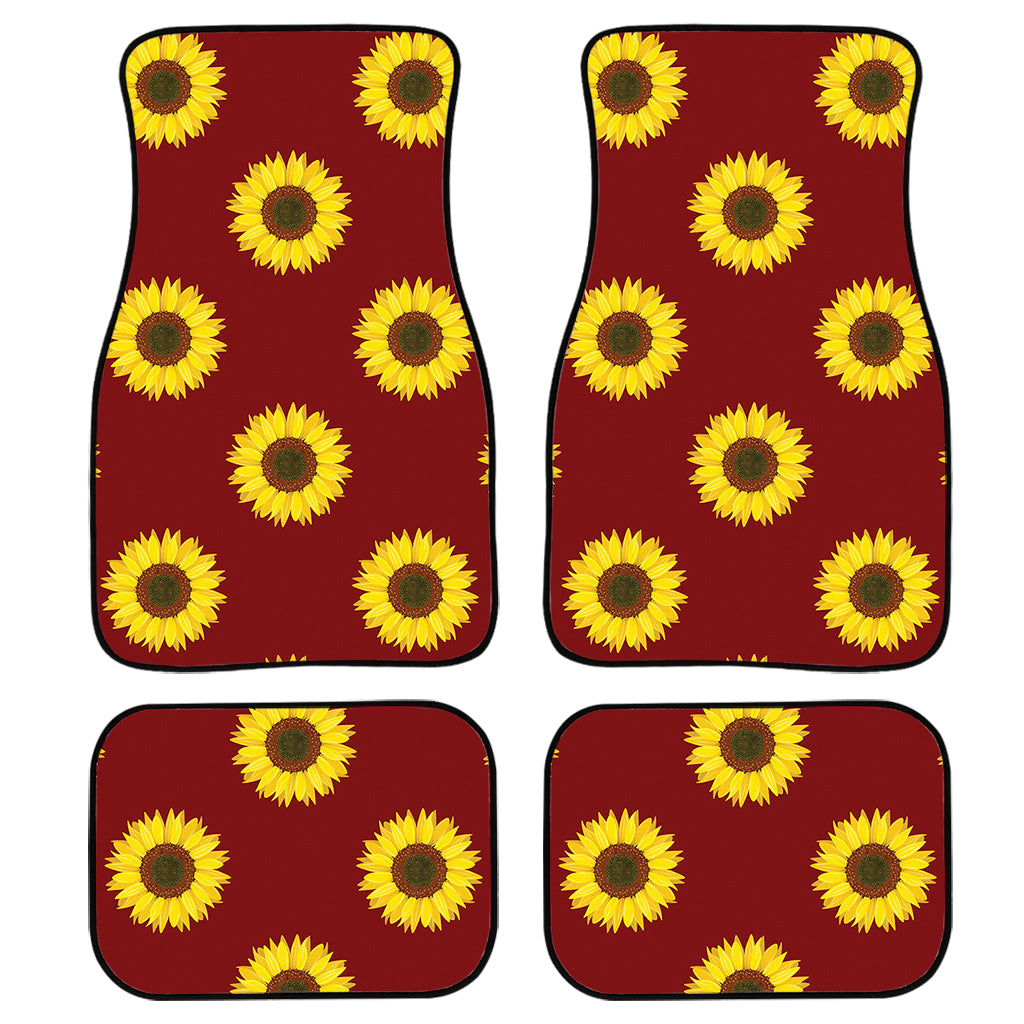 Burgundy Sunflower Pattern Print Front And Back Car Floor Mats, Front Car Mat