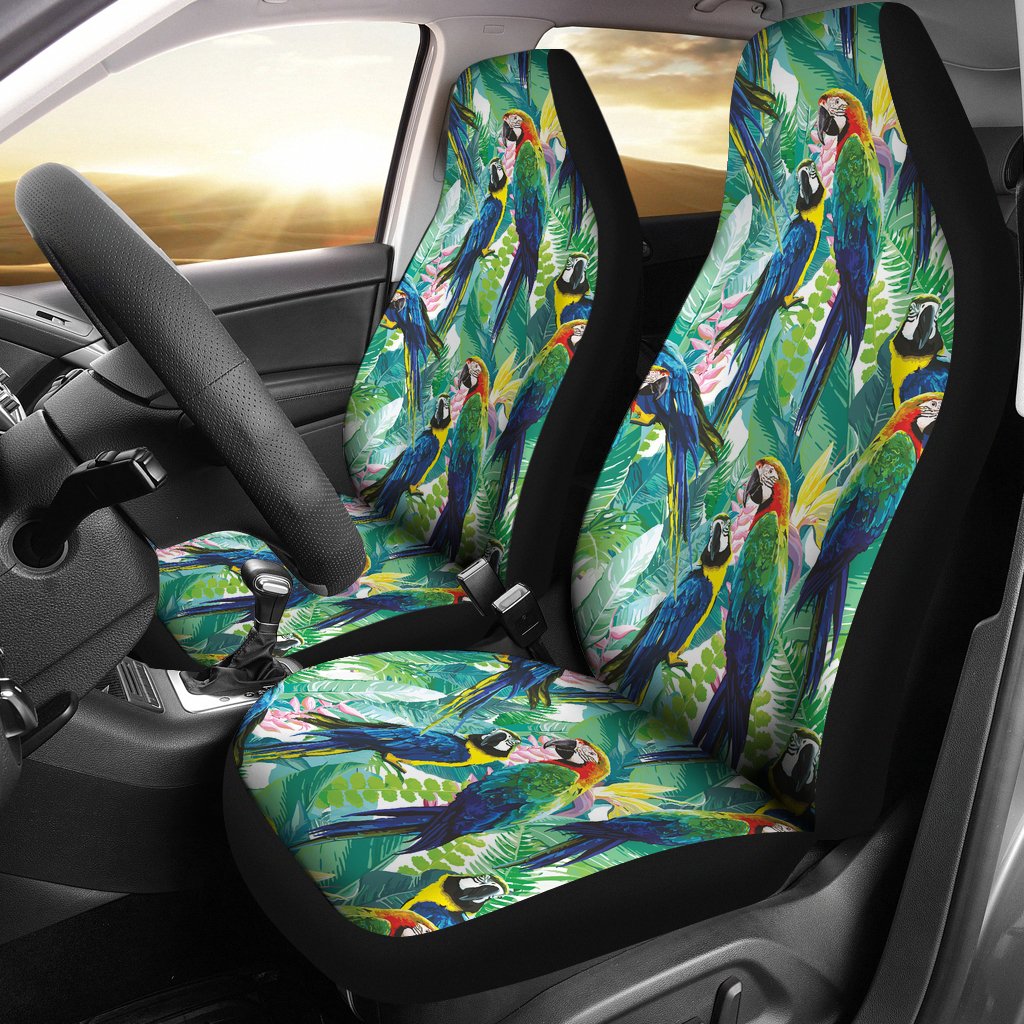 Colorful Parrot Exotic Flower Leaves  Universal Fit Car Seat Covers