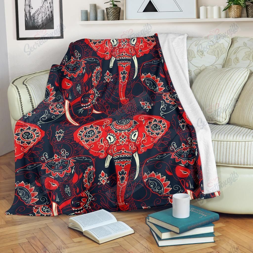 Red Indian Elephant Pattern YQ2402373CL Fleece Blanket