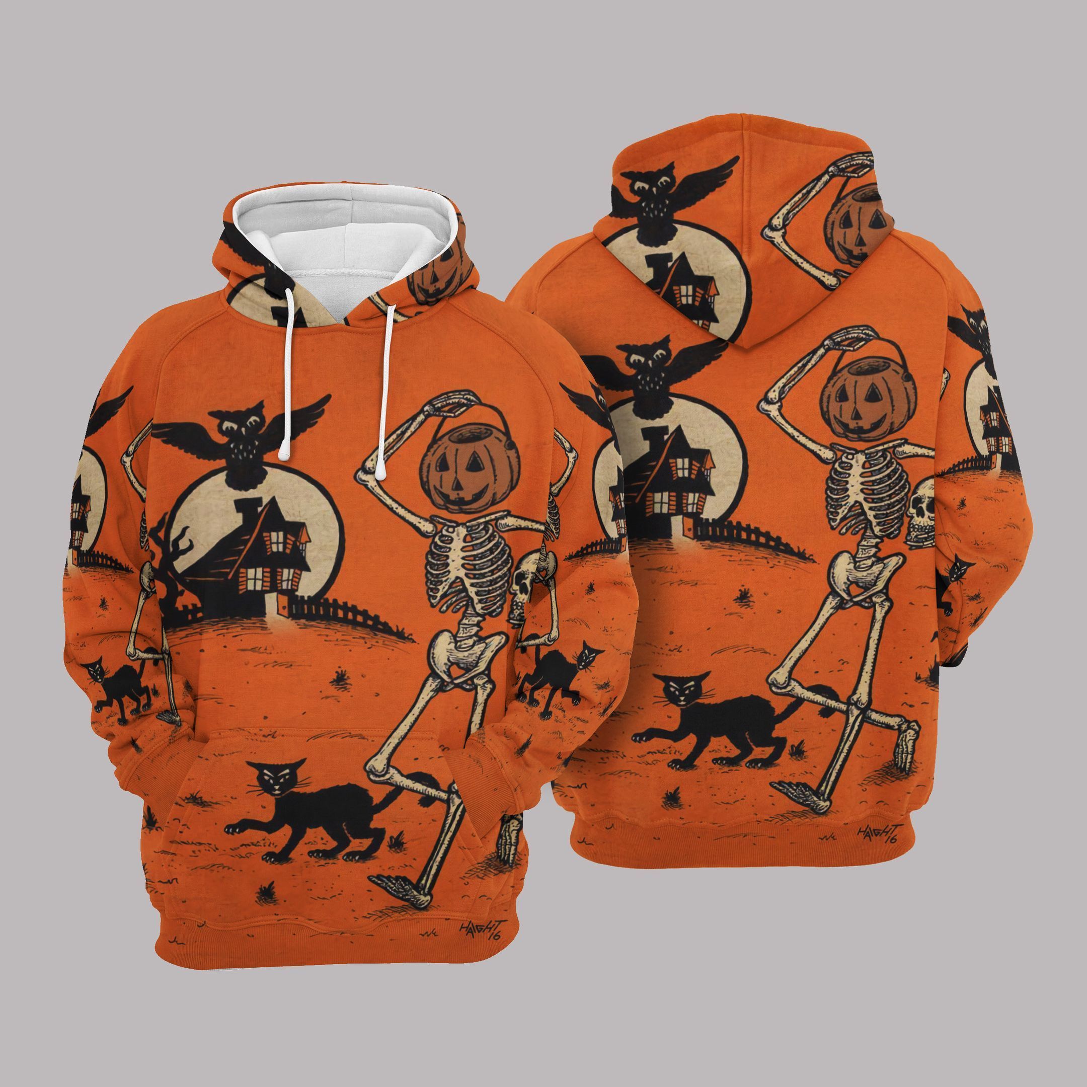 3D Skeleton Hoodie For Halloween, Skull Dancing Halloween Unisex Hoodies