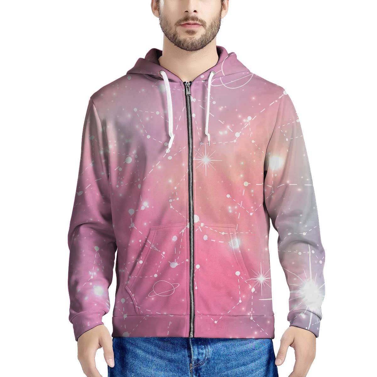 Pink Galaxy Stardust Men’S Zip Up Hoodie – Fashionspicex Shop