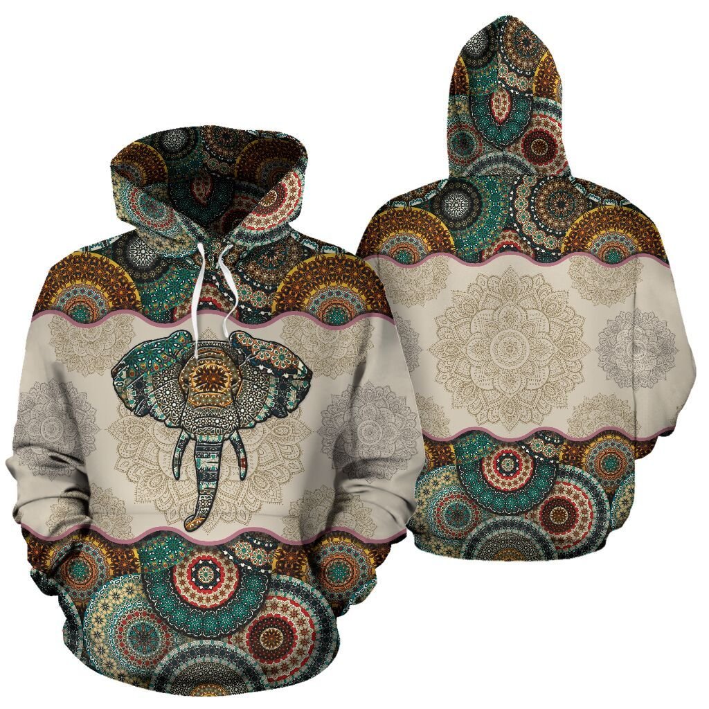 Elephant Vintage Mandala 3D All Over Print Hoodie, Zip-Up Hoodie