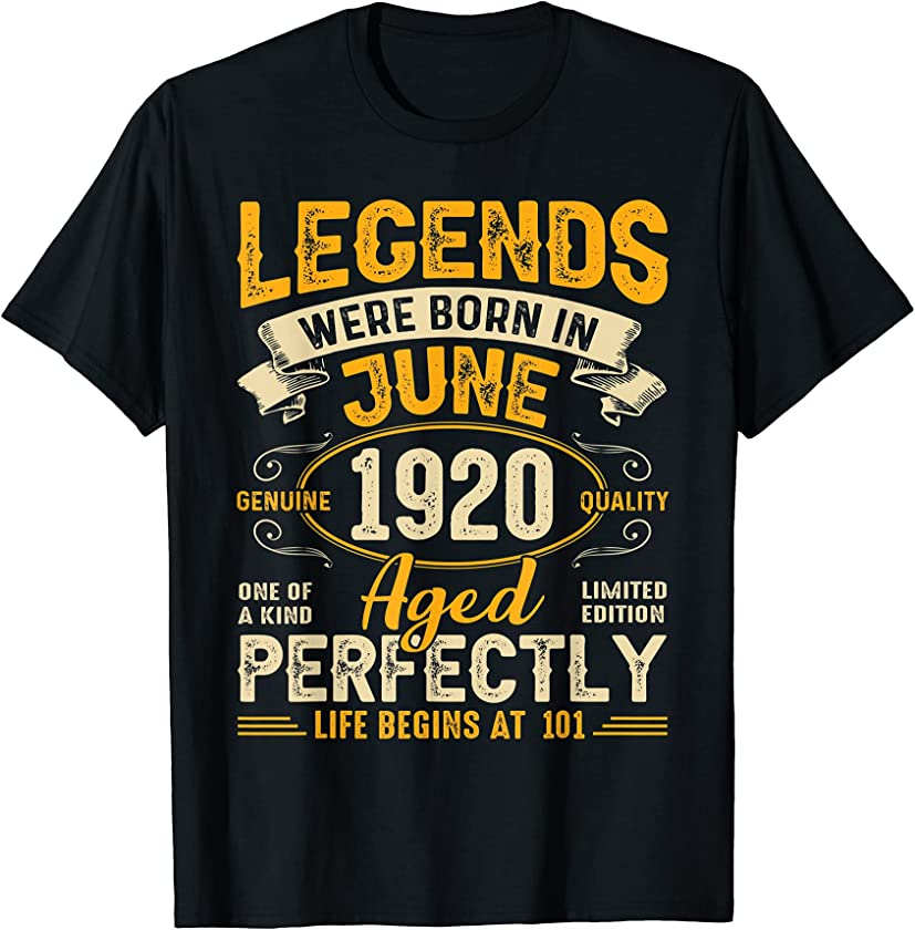 101 Years Old – Vintage June 1920 101st Birthday T-Shirt