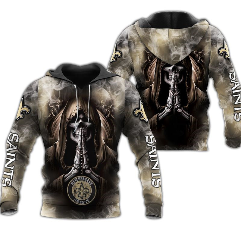 New Orleans Saints Skull Hoodie Background Smoke